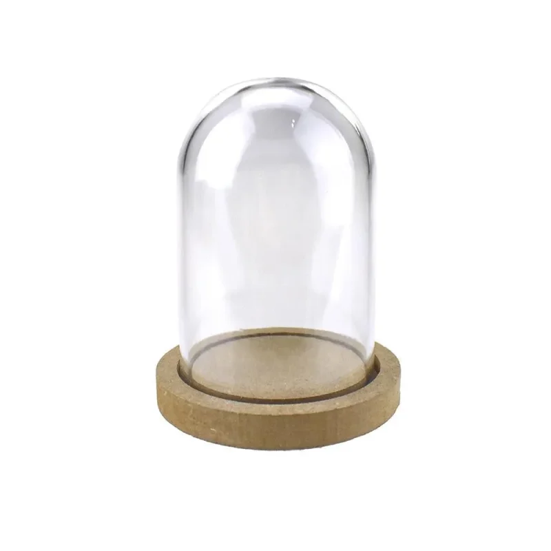 5 inch clear plastic display dome w wood base