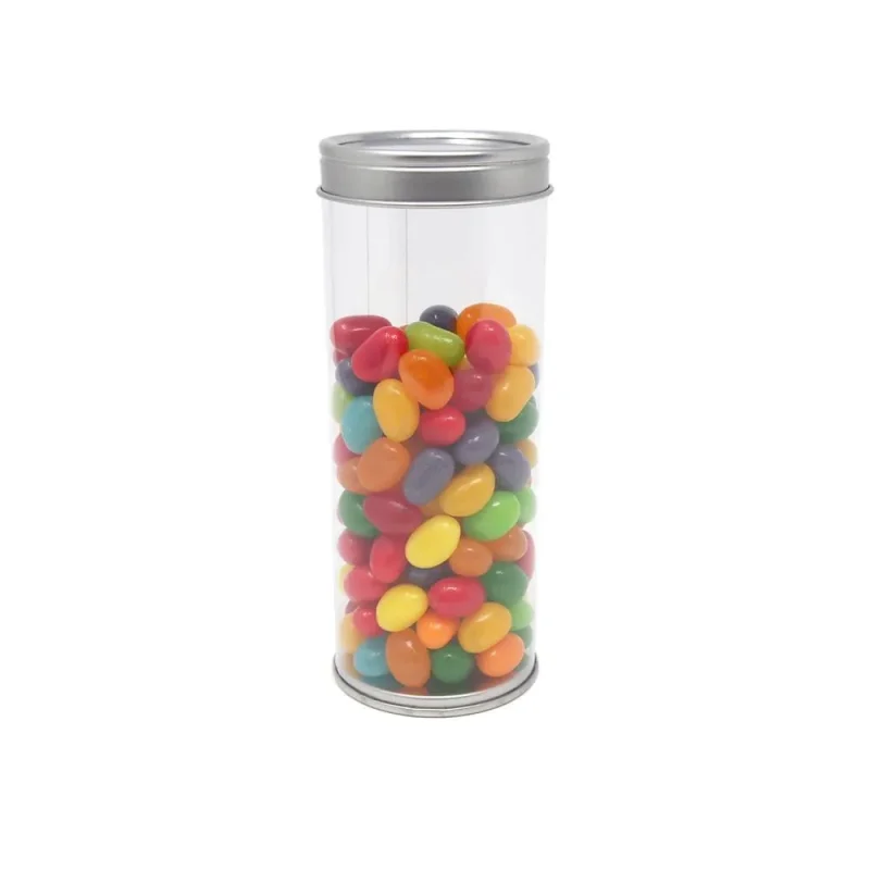 5 inch party favor cylinder with clear window tin lid