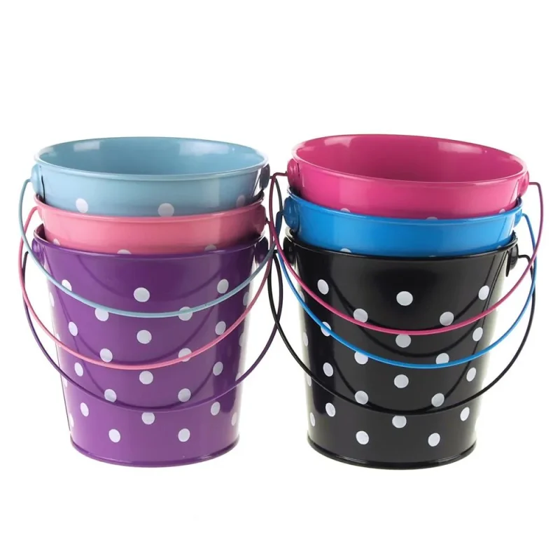 5 inch polka dot metal pail for party favors