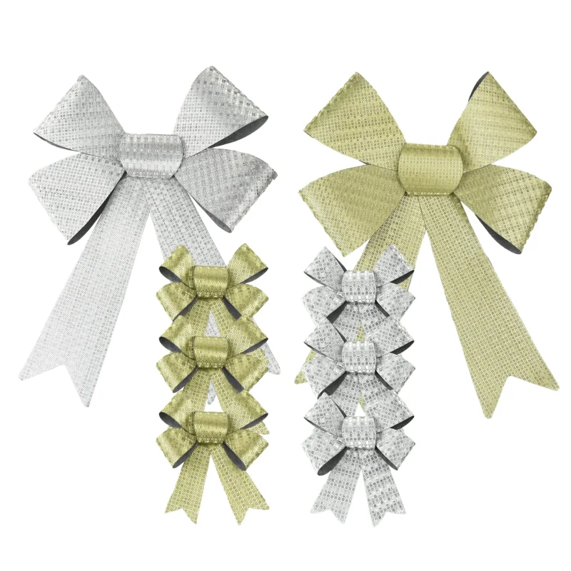 5 loop reflective christmas bows gold silver 8 pack