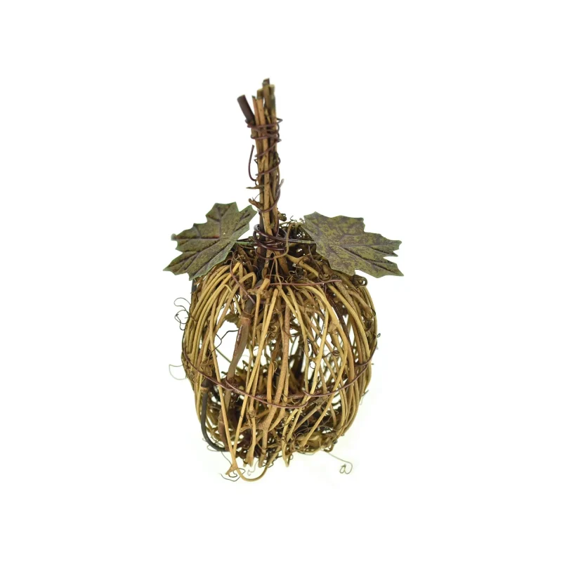 6 inch twig pumpkin with metal leaves artificial decor