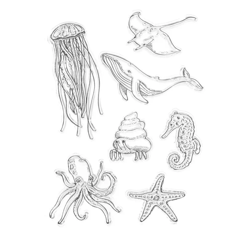 7 piece silicone sea life clear stamps set