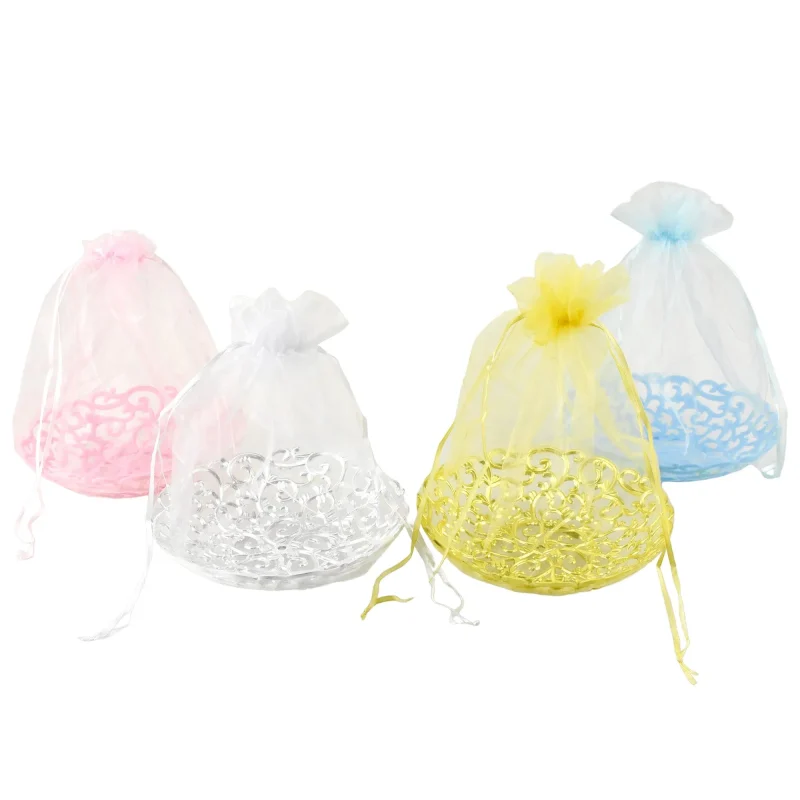 8 inch organza gift basket with swirl tray