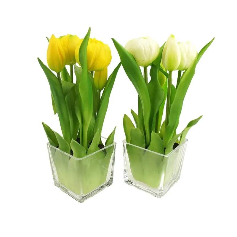 9 inch artificial tulip in glass vase elegant home accent