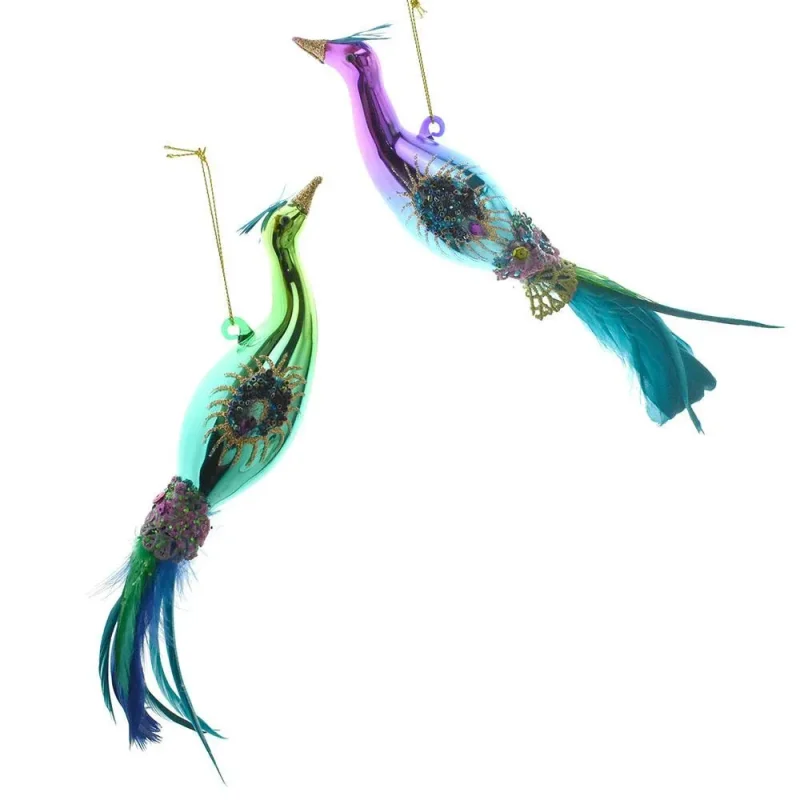 9 inch glass peacock ornaments set of 2