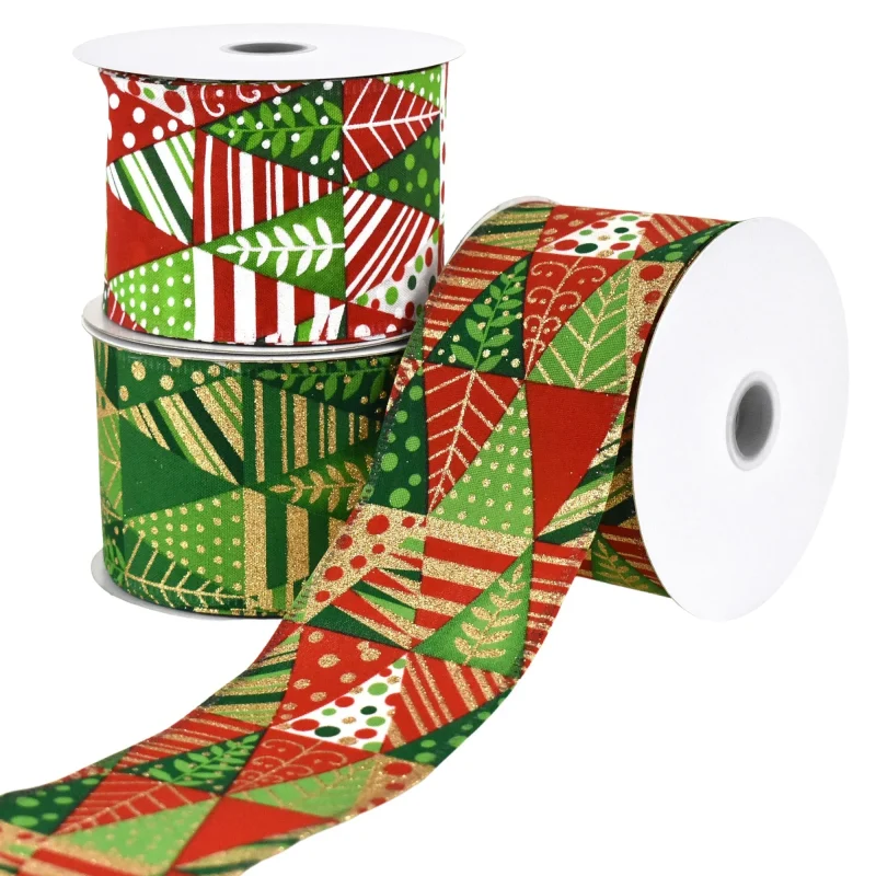 abstract geometric christmas tree wired ribbon 2 5 x 10 yards