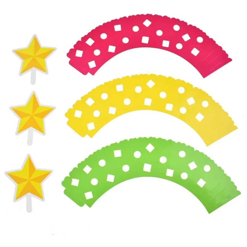 adjustable multicolor cupcake wrappers with star toppers 3 5