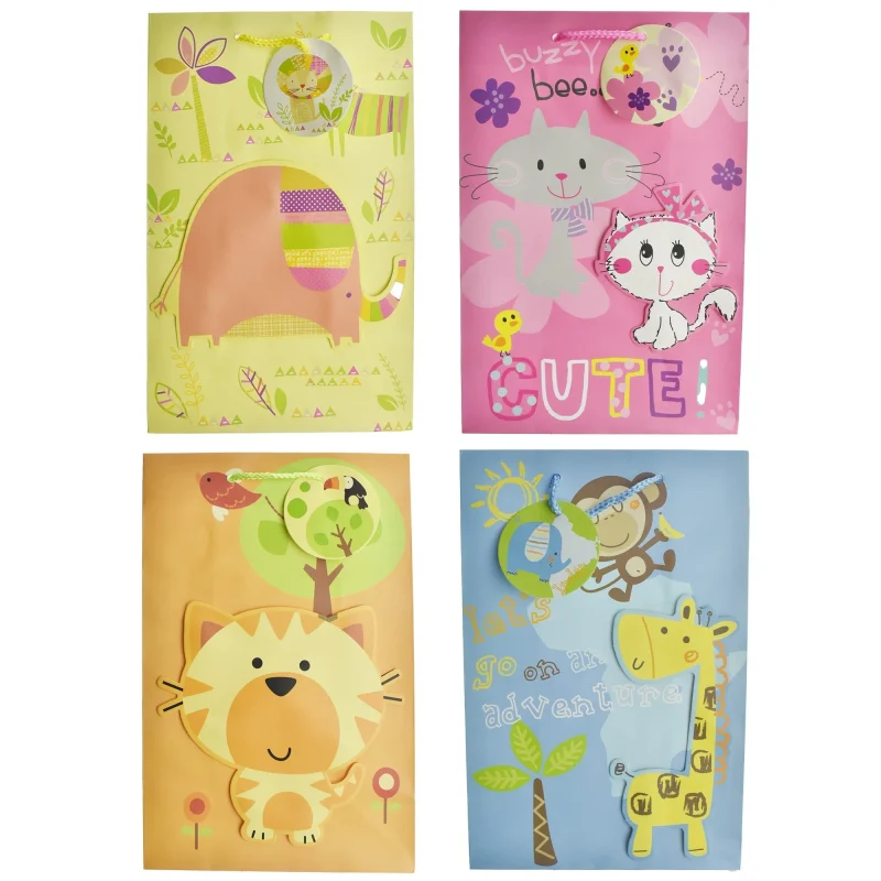 animal party gift bags 12 inch 4 pack