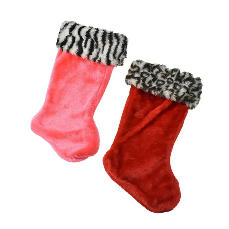 animal print 17 inch christmas plush stocking set 2 piece