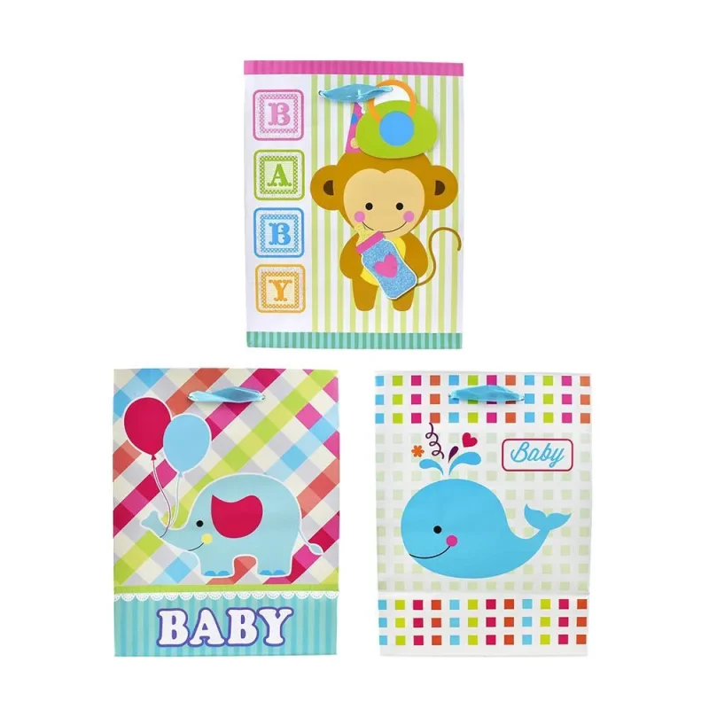 animal theme baby shower gift bags 3 pack 9 3 4 inch