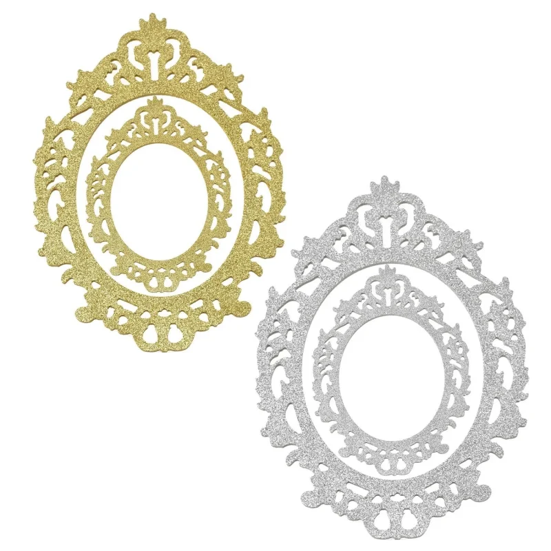 antique wooden oval picture frames glitter finish 2 pack assorted sizes