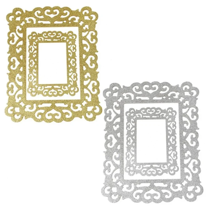 antique wooden rectangle picture frame set glitter 2 piece assorted sizes