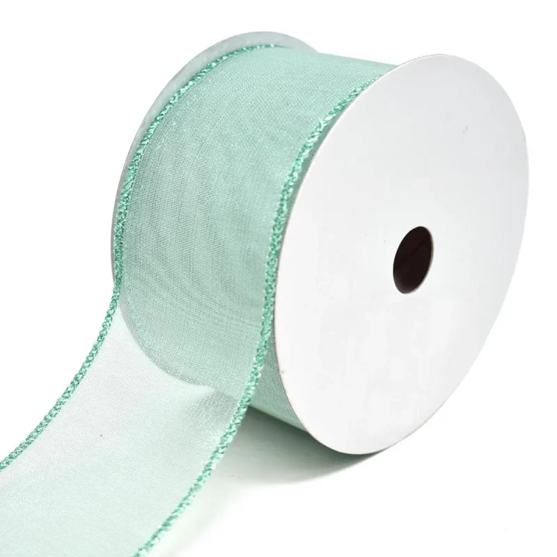 aqua sheer wired christmas ribbon 2 5 x 10yd