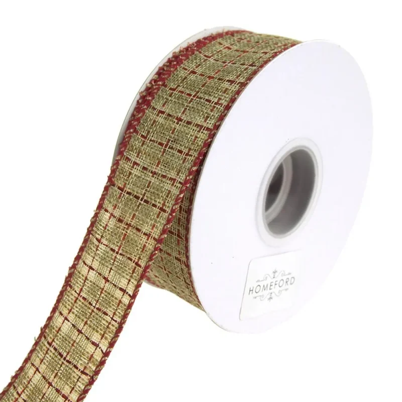 augie holiday checkered linen ribbon wired saddle stitch