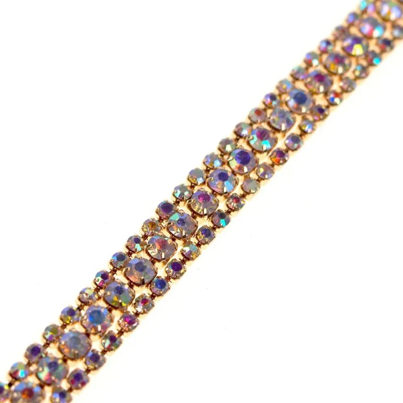 aurora borealis rhinestone trim 3 row 5 16 inch iridescent gold