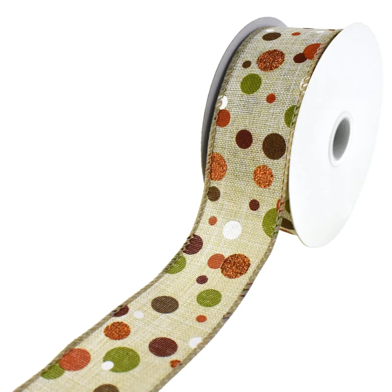 autumn dots faux linen wired ribbon 10 yards