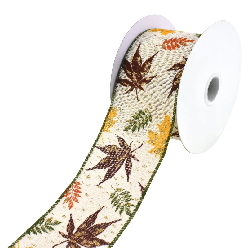 autumn leaves wired canvas ribbon 2 5 x 10 yards