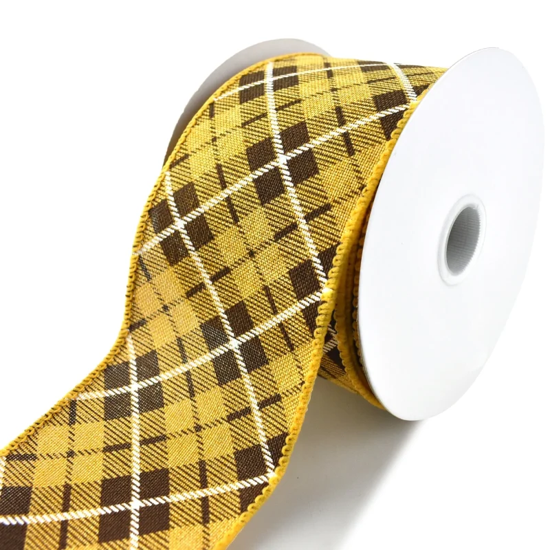 autumn plaid wired ribbon sunflower yellow 2 5 x 10 yards