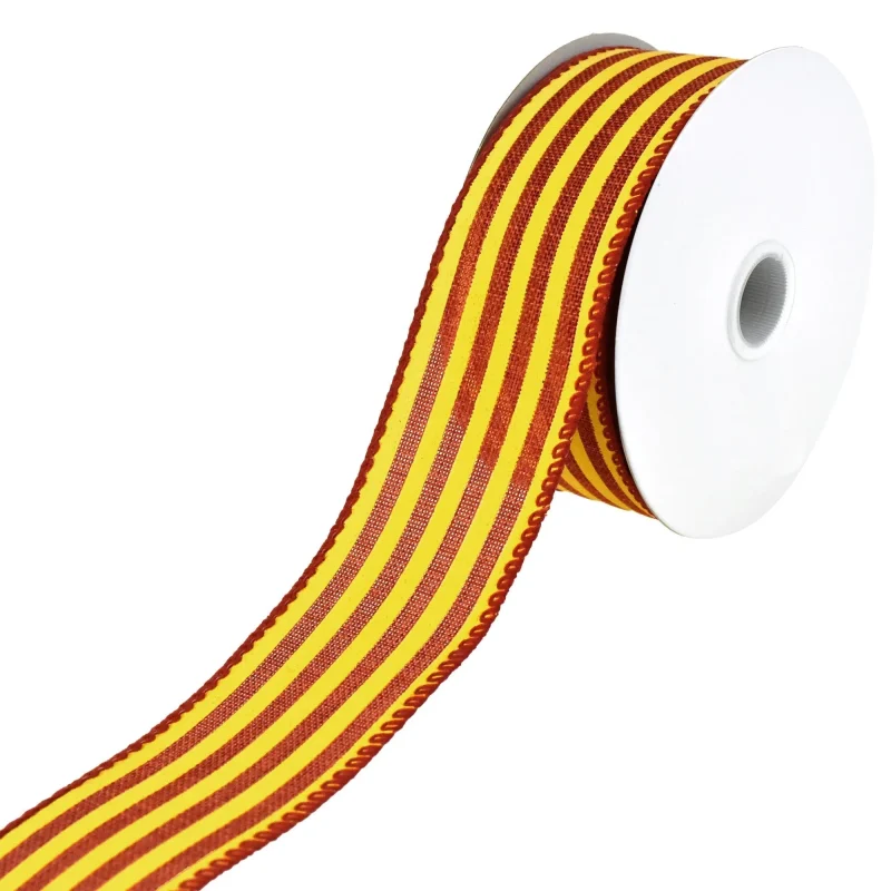 autumn stripe faux linen wired ribbon 10 yards dark orange yellow