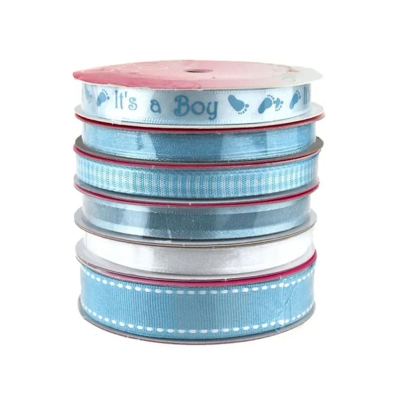 baby boy blue bobbin ribbon multipack 6 rolls