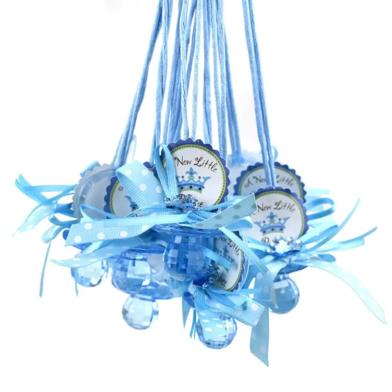 baby pacifier crown favor necklace blue 24 pack