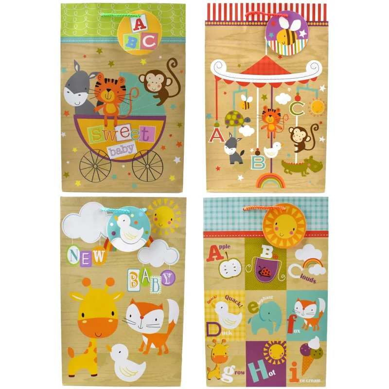 baby shower animal cartoon gift bags 12 inch 4 pack