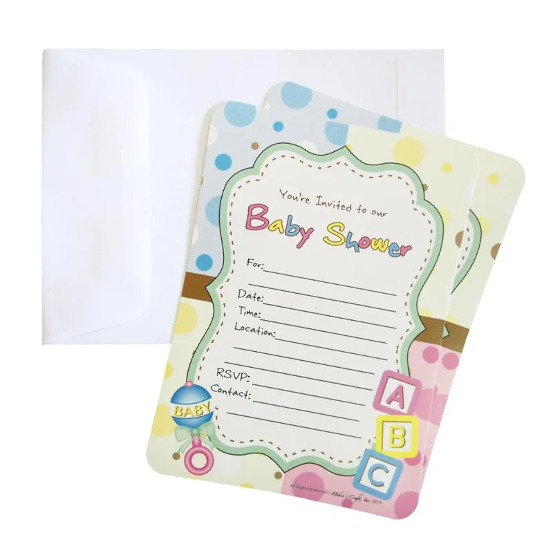 baby shower invitation envelopes abc blocks rattle set 7 inch 12 pack