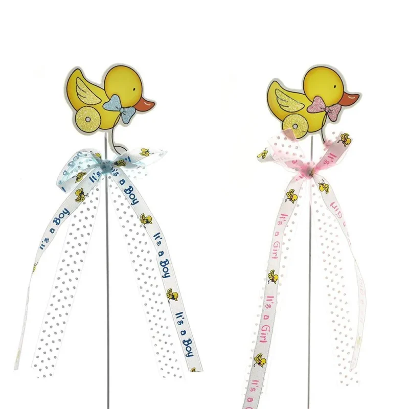 baby shower rubber ducky picks with bows 10 25 inch 2 pack