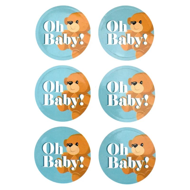 baby shower teddy bear stickers 2 blue 24 pack