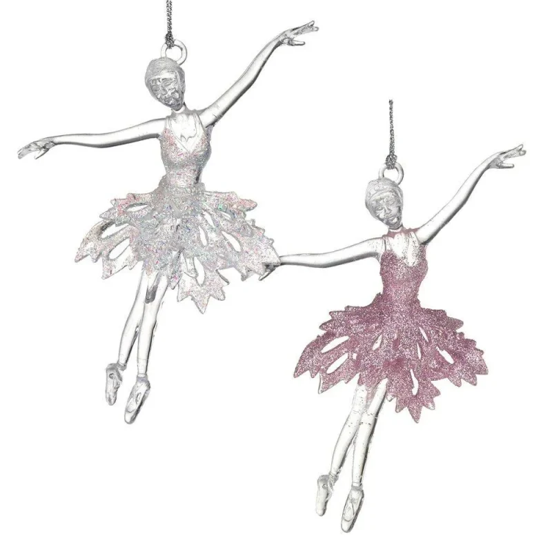 ballerina ornaments pink white 6 inch 2 piece set