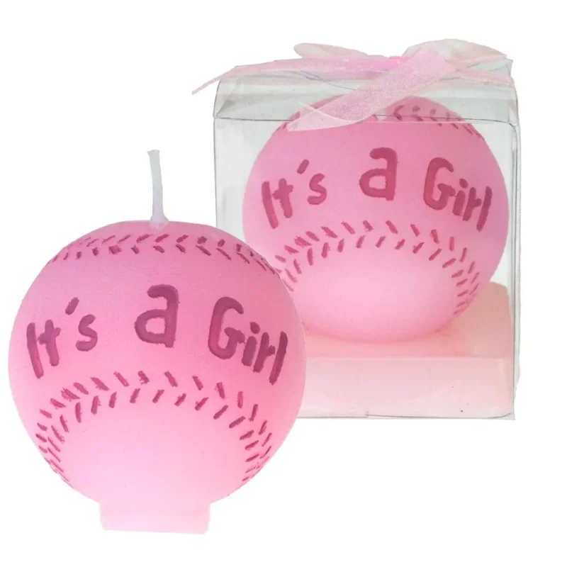 baseball baby shower candle favor 2 5 inch light pink