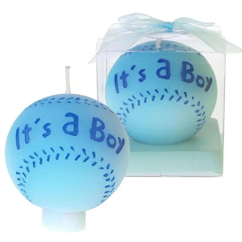 baseball shaped light blue baby shower candle favor