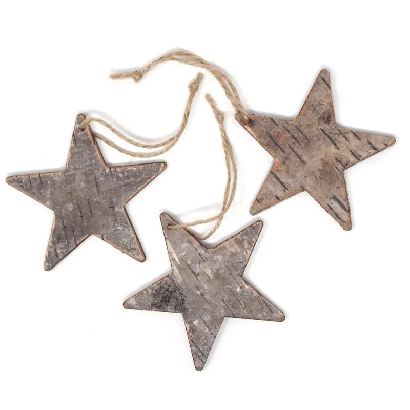 birch star hanging ornaments 4 set of 3