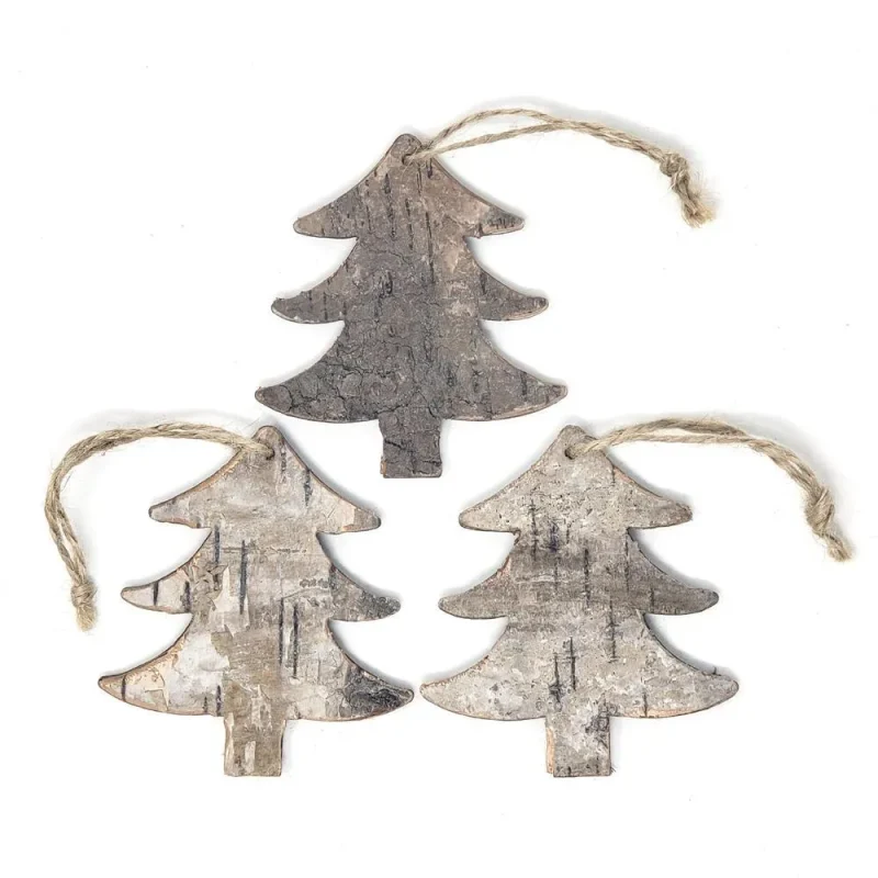 birch tree hanging ornaments 4 inch set of 3