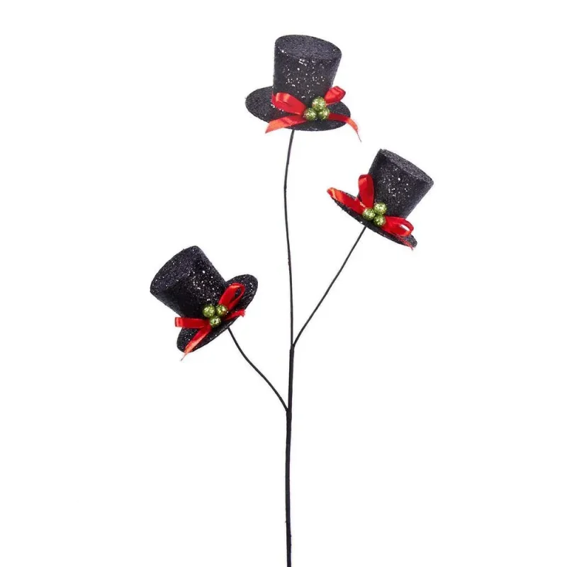 black 19 inch snowman top hat christmas tree pick