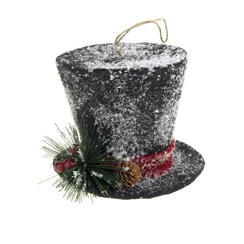 black 5 hanging top hat christmas snow decor