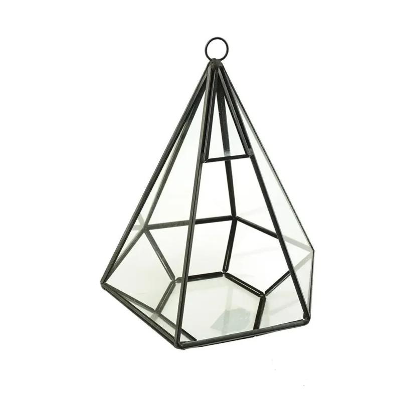 black 9 inch tear drop glass terrarium geometric design