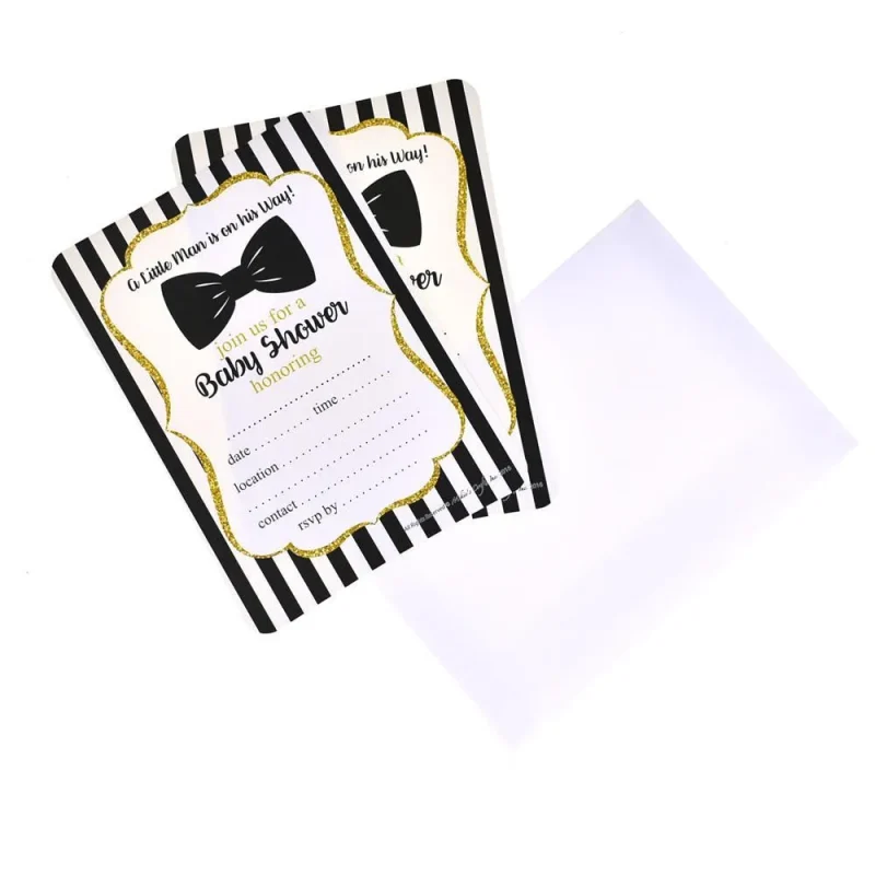 black bowtie baby shower invitation set 12 piece 7 inch