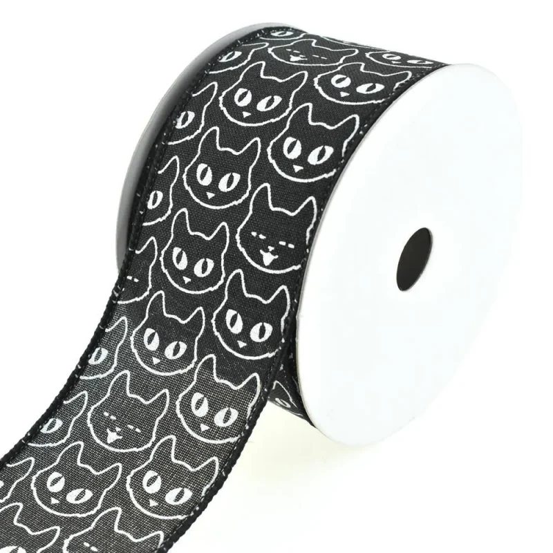 black cat patterned wired ribbon 2 5 x 10yd fall decor