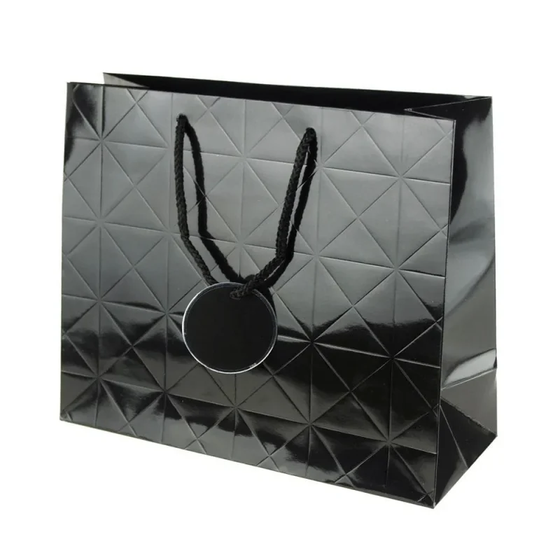 black checkered glossy gift bags 10 inch