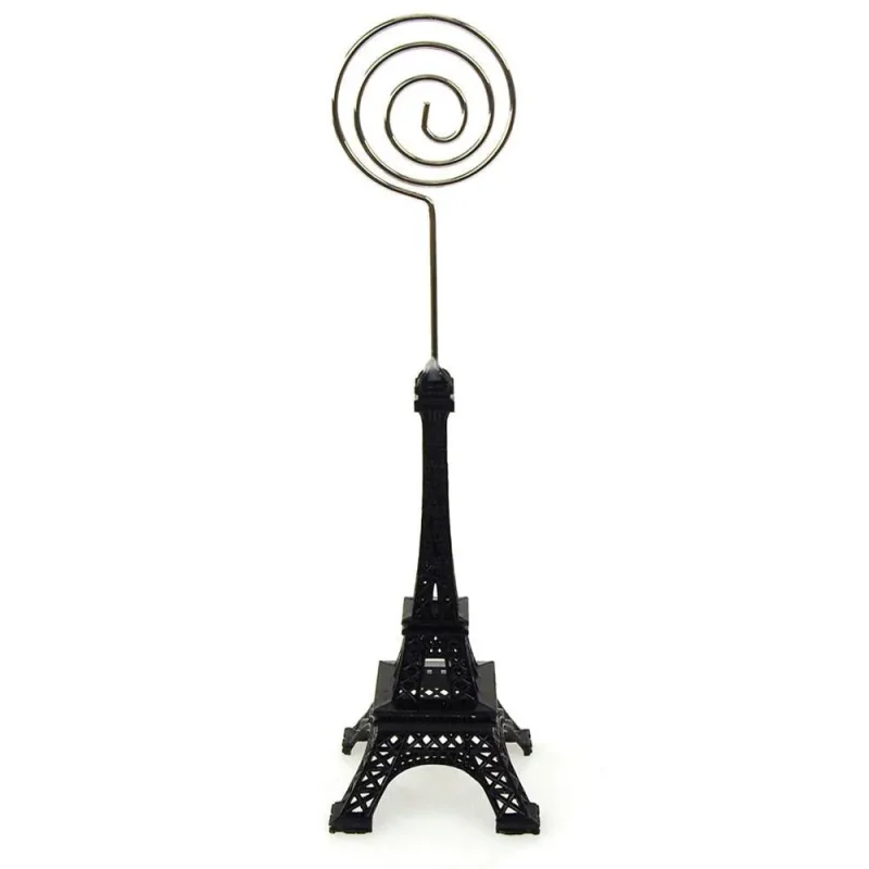 black metal eiffel tower card holder 4 inch swirl