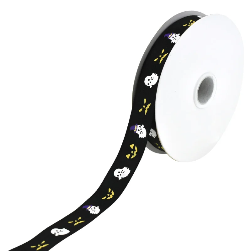 black satin ribbon for halloween 5 8 inch x 10 yards pumpkins ghosts design