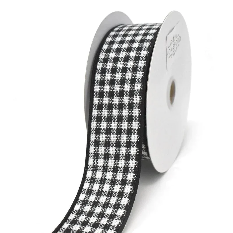 black white checkered wired ribbon 10 yards