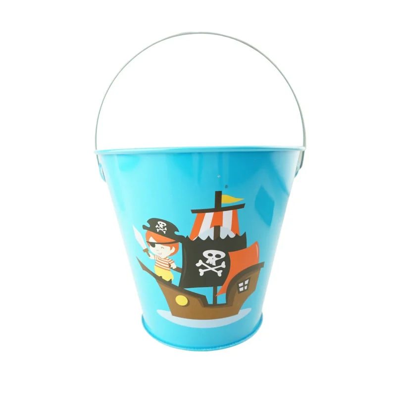 blue 5 inch metal pirate party pail bucket