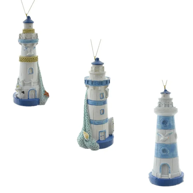 blue and white lighthouse ornaments set of 3