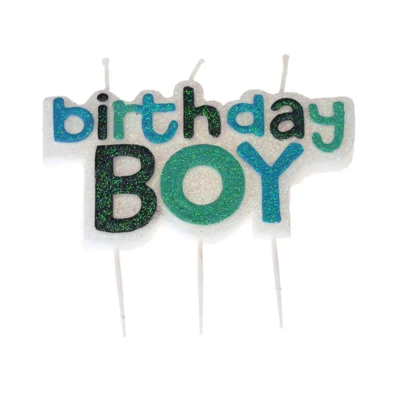 blue birthday boy glitter candle 4 inch