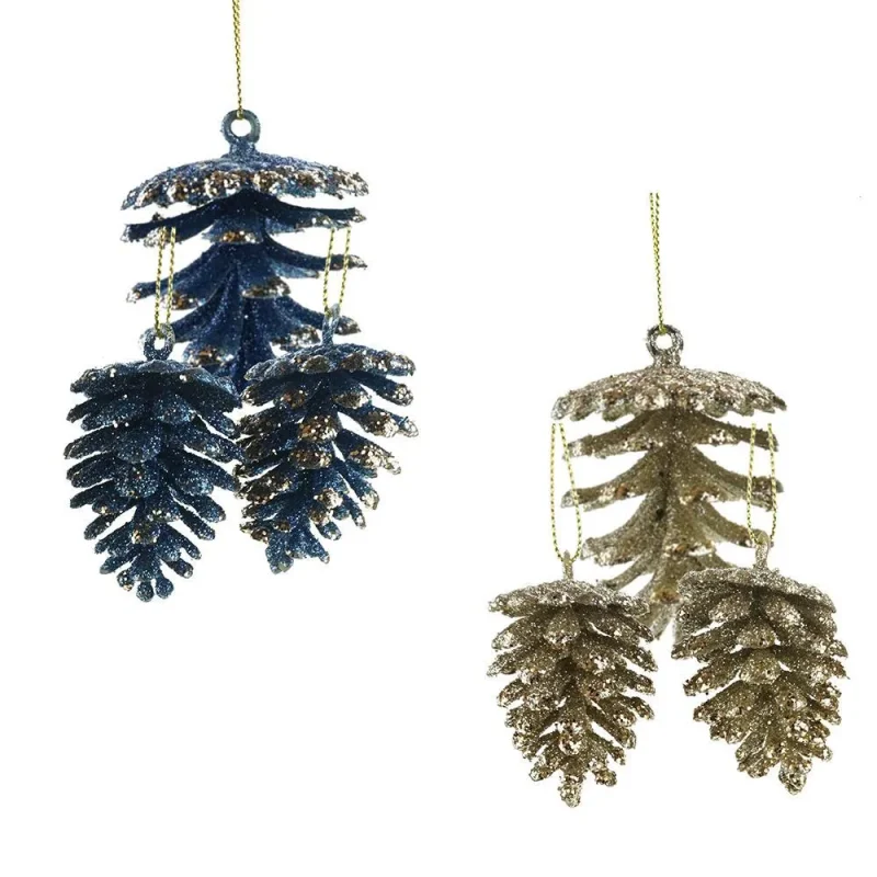 blue glitter pinecone christmas ornaments assorted sizes 14 piece set