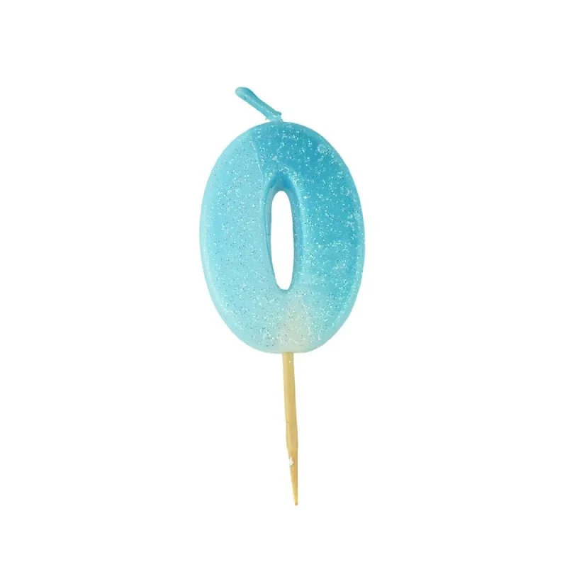 blue glittered 0 birthday candle 1 3 4 inch