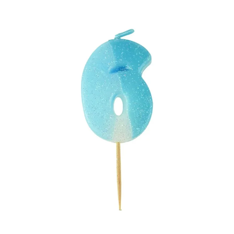 blue glittered birthday candle 1 3 4 inch number 6