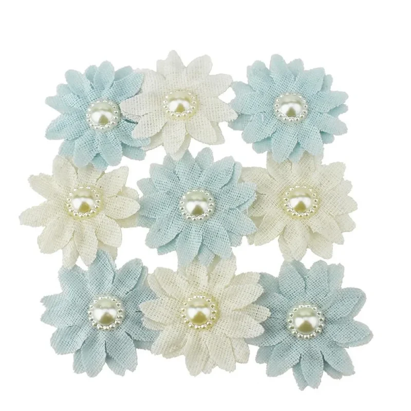 blue pearl flower canvas embellishments 1 5 inch 9 pack